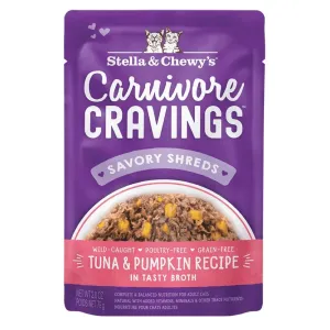 4 FOR $13.60: Stella & Chewy's Carnivore Cravings Savory Shreds Tuna & Pumpkin In Broth Grain-Free Pouch Cat Food 2.8oz