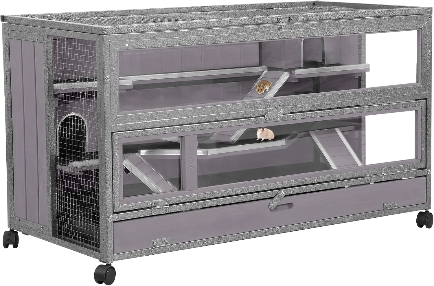 Aivituvin Hamster Cage Guinea Pig Cage Metal Frame Rat House with Aluminium Alloy Edge with Hideout, Seesaws, Leak Proof Plastic Tray, Movable