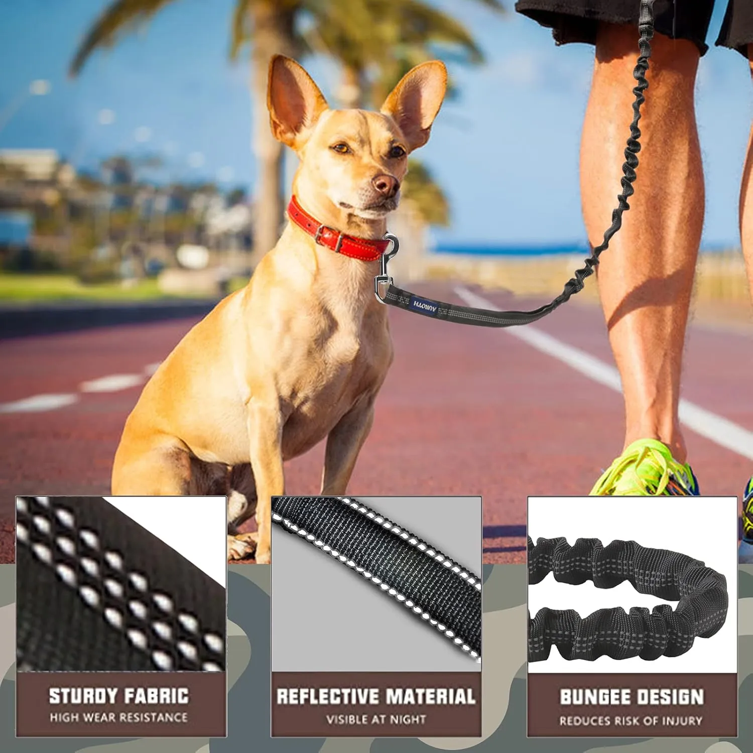 AUROTH Heavy Duty Bungee Dog Leash for Medium Large Breed Dogs, No Pull for Shock Absorption with Car Seat Belt, 2 Padded Handles 4.5FT 6FT Training Dog Leash (MAX: 4.5 FT, Black01)