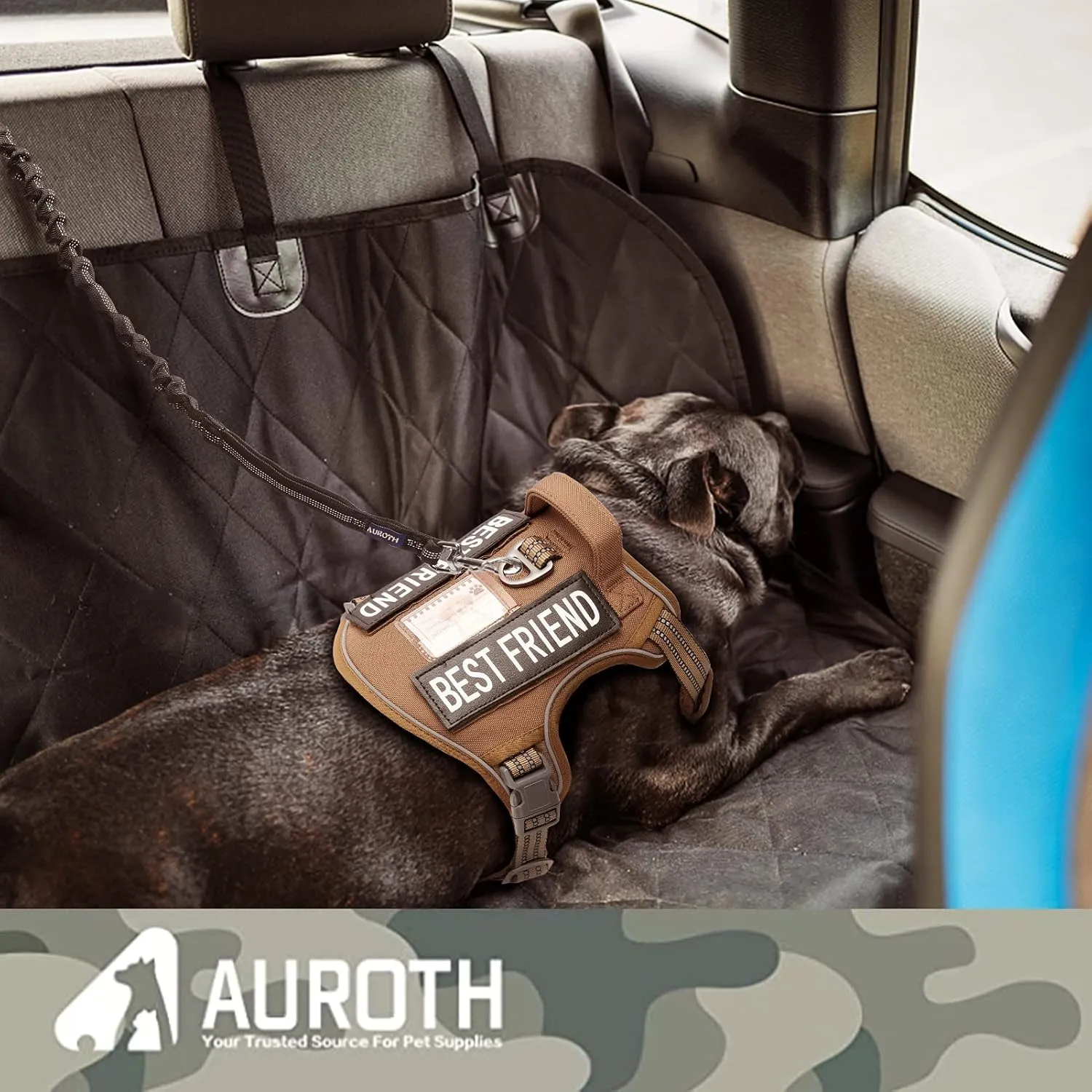 AUROTH Heavy Duty Bungee Dog Leash for Medium Large Breed Dogs, No Pull for Shock Absorption with Car Seat Belt, 2 Padded Handles 4.5FT 6FT Training Dog Leash (MAX: 4.5 FT, Black01)