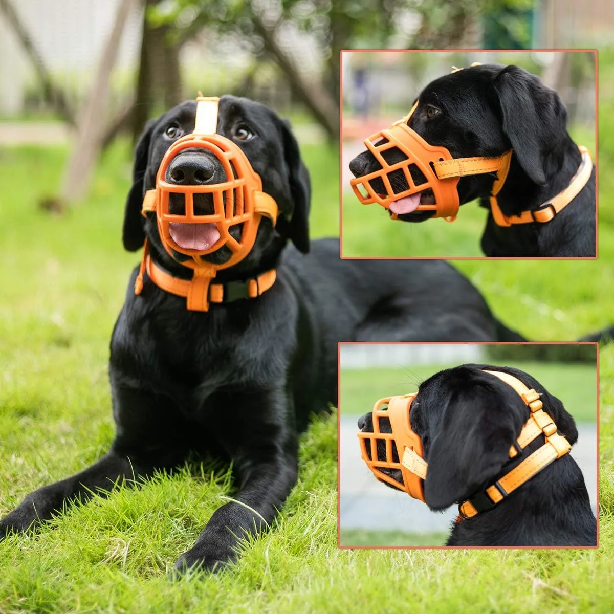 BARKLESS Dog Muzzle, Soft Silicone Basket Muzzle for Dogs, Allows Panting and Drinking, Prevents Unwanted Barking Biting and Chewing, Included Collar and Training Guide