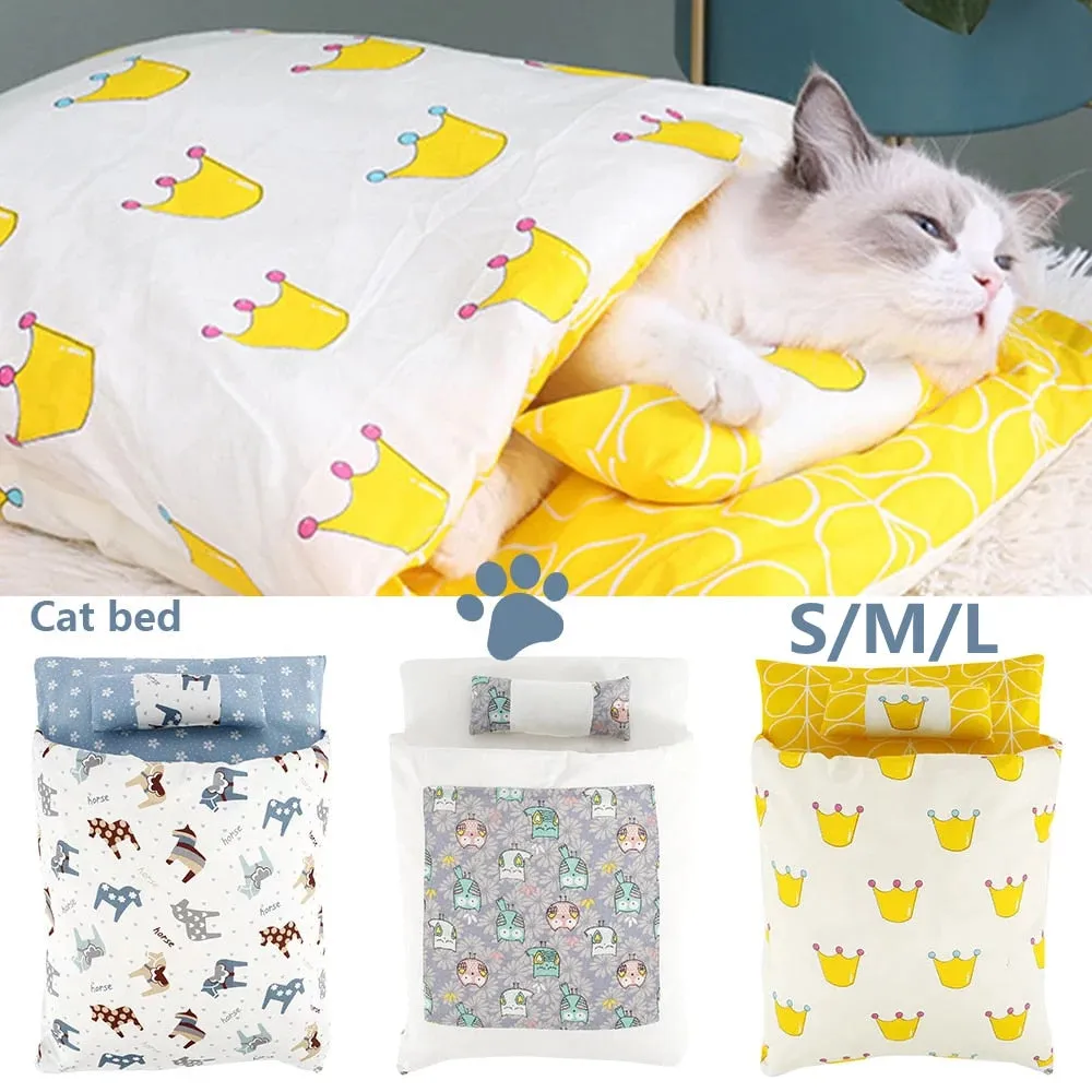 Best Cat Dog Bed Cotton Sleeping Bag Kennel Nest Cushion Warm Winter Bed