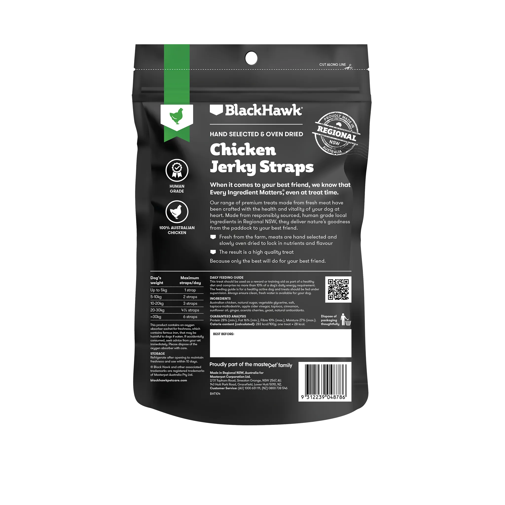 Black Hawk - Chicken Straps Dog Treats (100g)