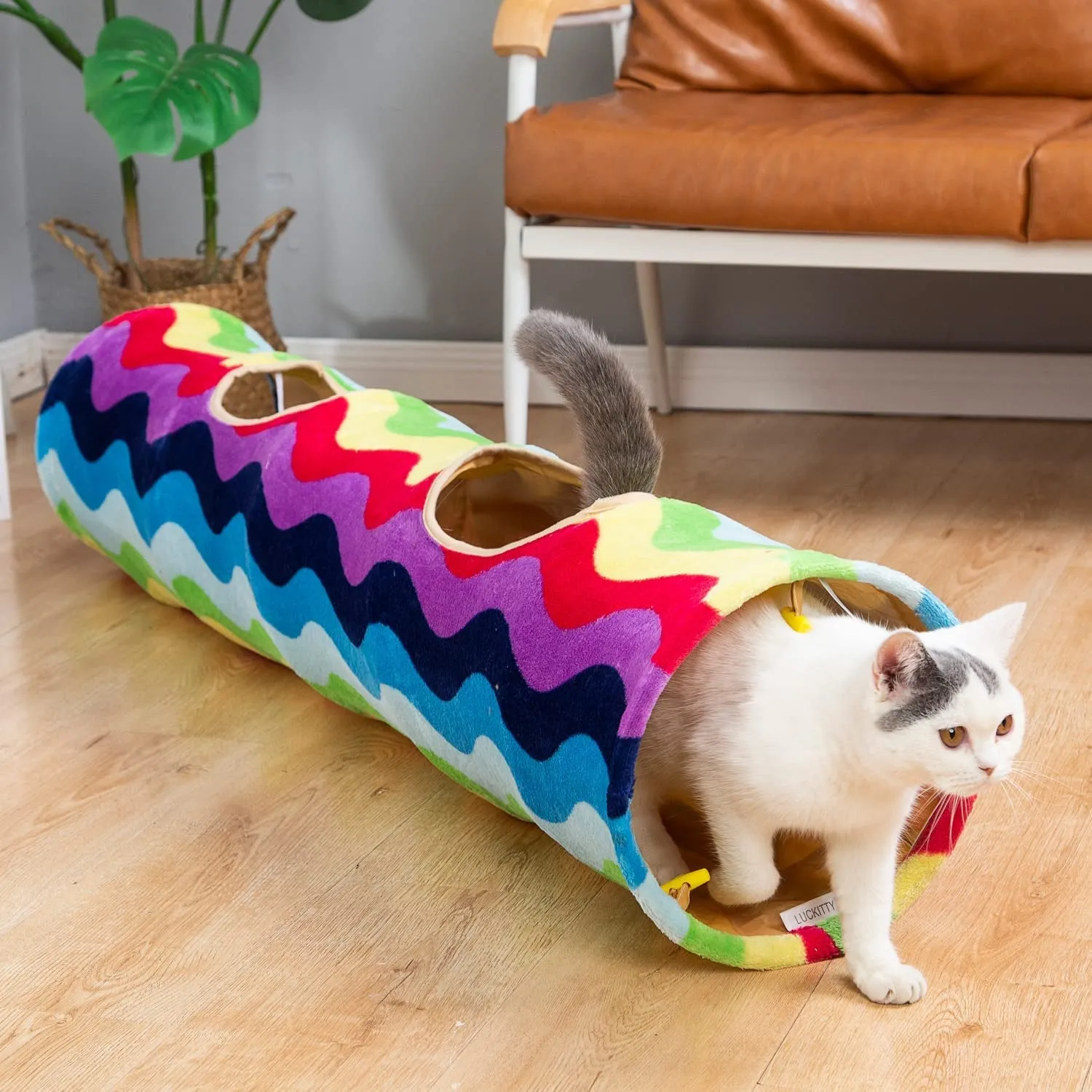 Cat Tunnel Bed with Plush Cove