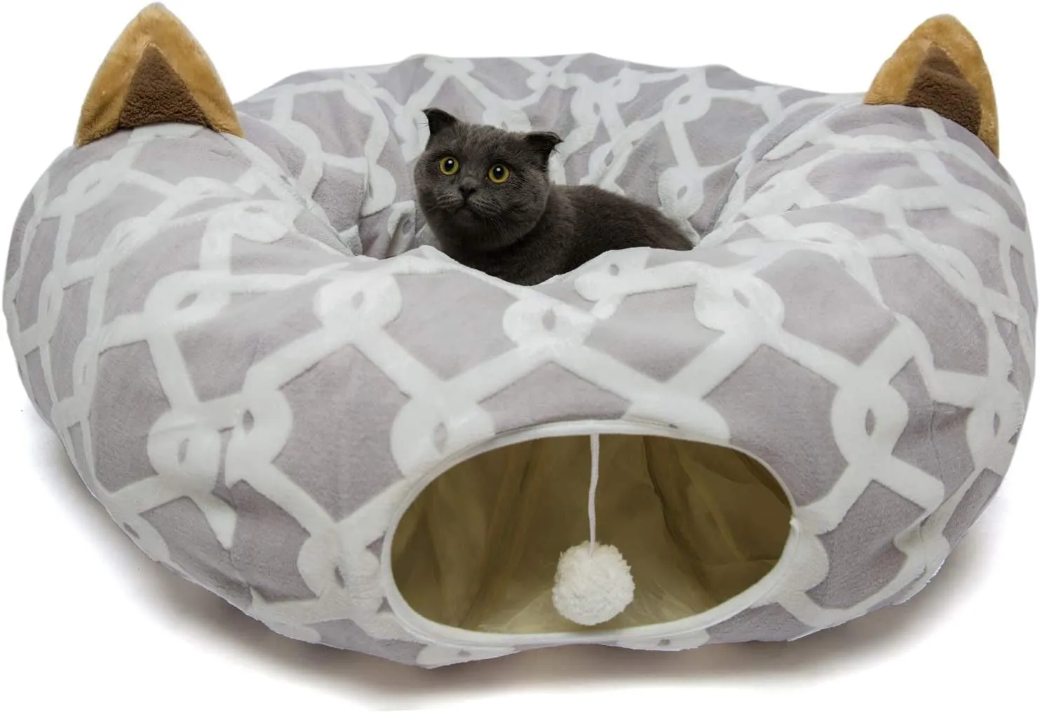 Cat Tunnel Bed with Plush Cove