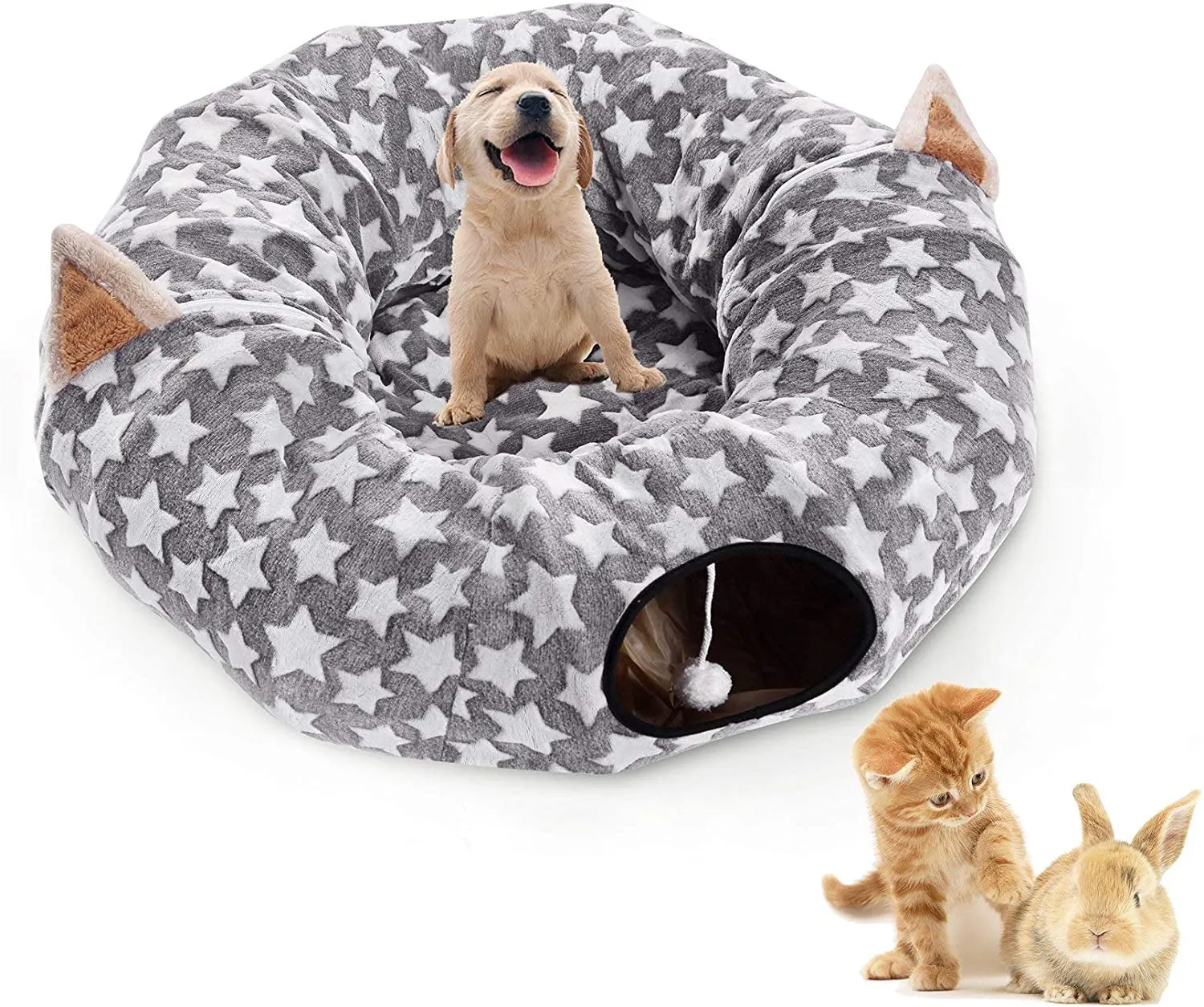 Cat Tunnel Bed with Plush Cove