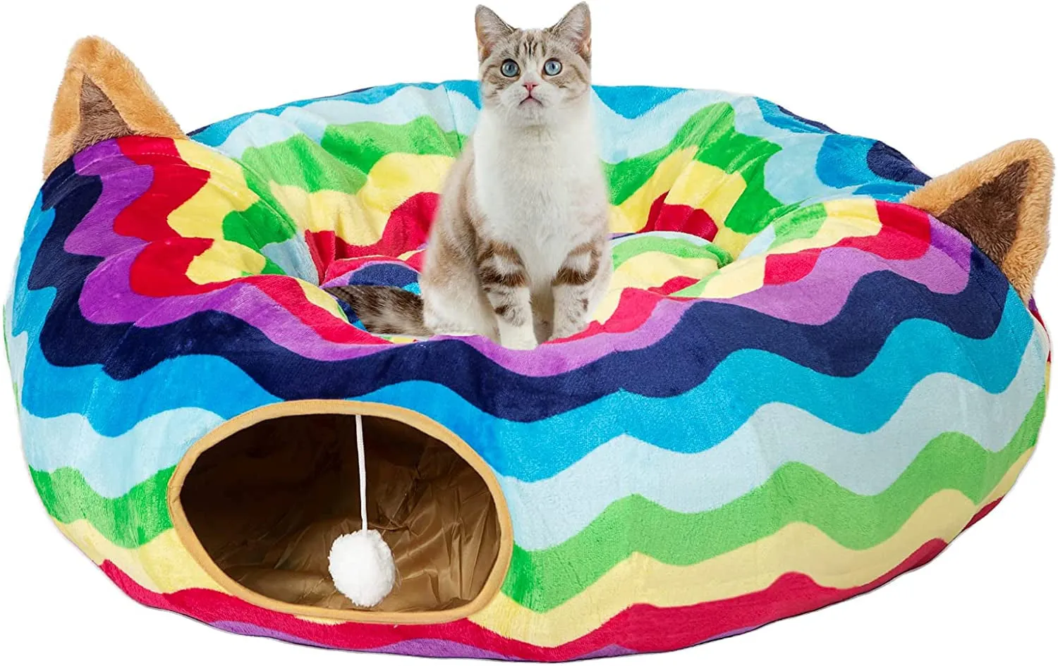 Cat Tunnel Bed with Plush Cove