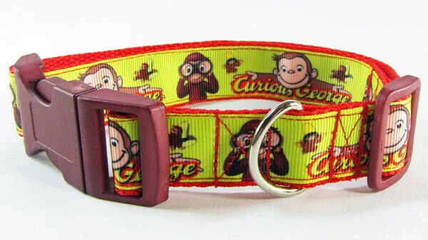 Curious George dog collar Handmade adjustable buckle collar 1"wide or leash Petcollarshandmade