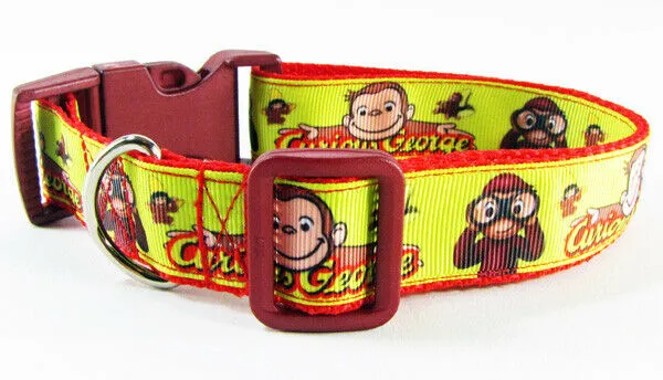 Curious George dog collar Handmade adjustable buckle collar 1"wide or leash Petcollarshandmade