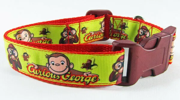 Curious George dog collar Handmade adjustable buckle collar 1"wide or leash Petcollarshandmade