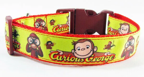 Curious George dog collar Handmade adjustable buckle collar 1"wide or leash Petcollarshandmade