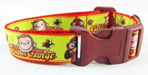 Curious George dog collar Handmade adjustable buckle collar 1"wide or leash Petcollarshandmade