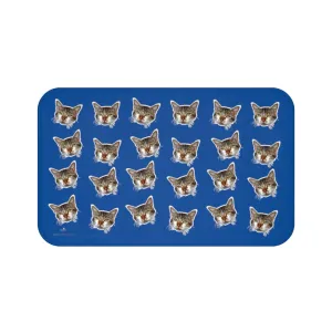 Dark Blue Cat Print Bath Mat, Premium Soft Microfiber Fine Bathroom Rug- Printed in USA