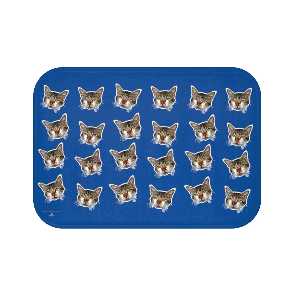 Dark Blue Cat Print Bath Mat, Premium Soft Microfiber Fine Bathroom Rug- Printed in USA