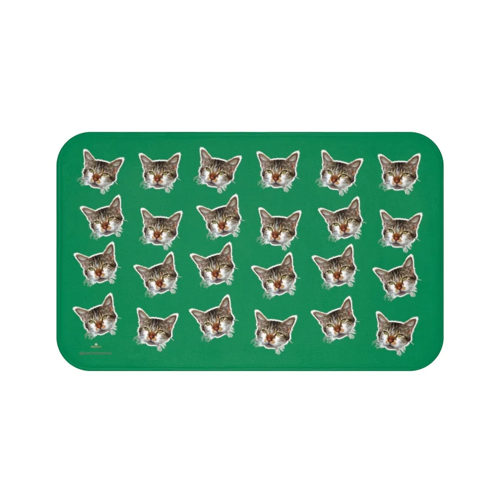 Dark Green Cat Bath Mat, Peanut Meow Calico Cat Premium Soft Microfiber Bath Mat- Printed in USA