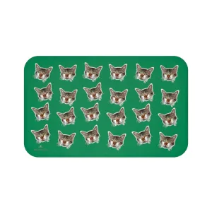 Dark Green Cat Bath Mat, Peanut Meow Calico Cat Premium Soft Microfiber Bath Mat- Printed in USA