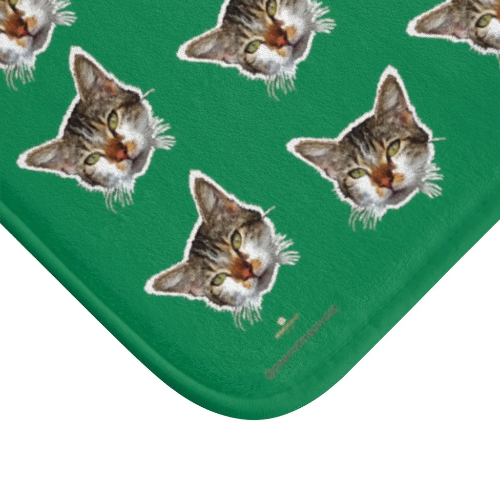 Dark Green Cat Bath Mat, Peanut Meow Calico Cat Premium Soft Microfiber Bath Mat- Printed in USA