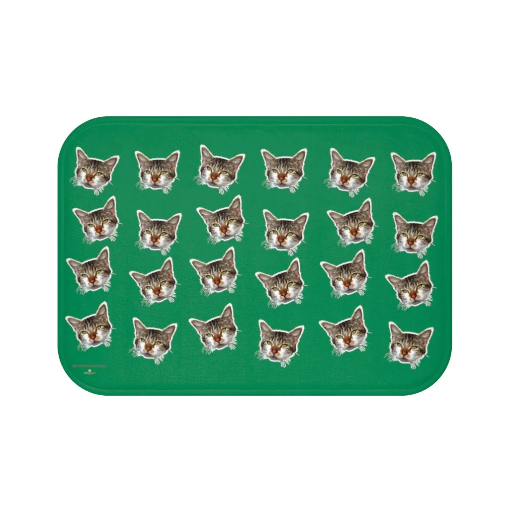 Dark Green Cat Bath Mat, Peanut Meow Calico Cat Premium Soft Microfiber Bath Mat- Printed in USA