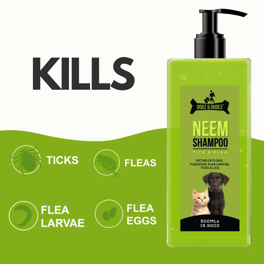 DOGZ & DUDEZ Natural Neem Anti Tick and Flea Shampoo for Dogs and Cats