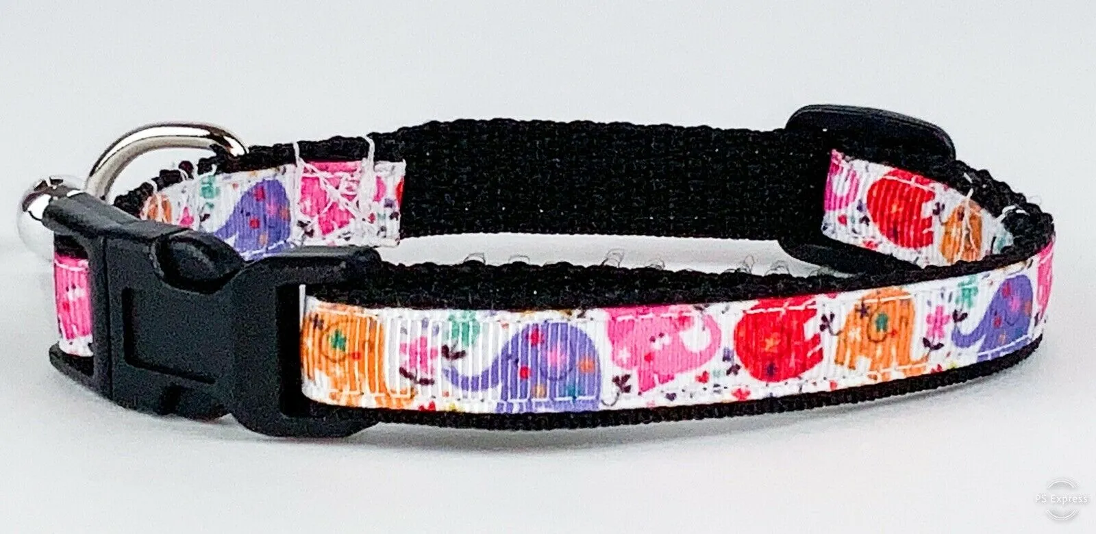 Elephants cat or small dog collar 1/2" wide adjustable handmade bell or leash Petcollarshandmade