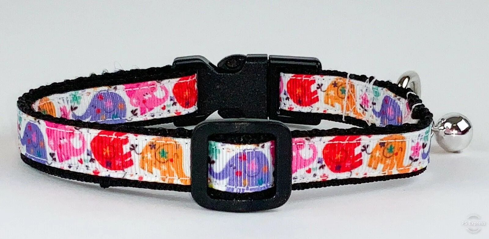 Elephants cat or small dog collar 1/2" wide adjustable handmade bell or leash Petcollarshandmade