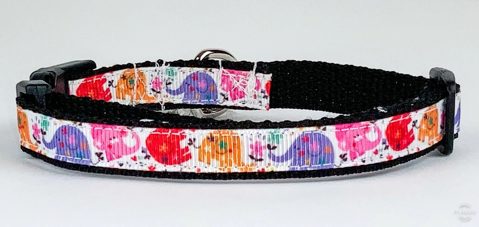 Elephants cat or small dog collar 1/2" wide adjustable handmade bell or leash Petcollarshandmade