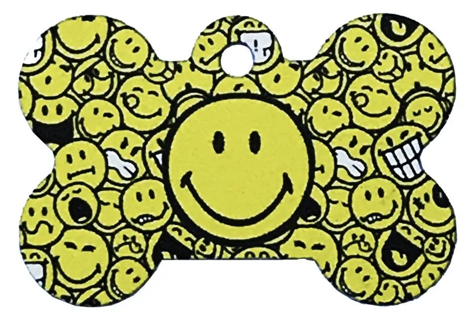 Emoji Smiley Face Pet ID Tag - Large Bone