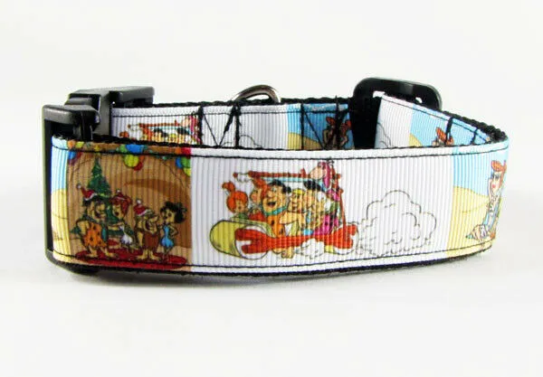 Flintstones dog collar handmade adjustable buckle collar 1" wide or leash fabric Petcollarshandmade