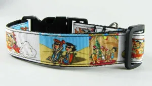 Flintstones dog collar handmade adjustable buckle collar 1" wide or leash fabric Petcollarshandmade