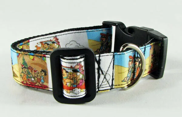 Flintstones dog collar handmade adjustable buckle collar 1" wide or leash fabric Petcollarshandmade