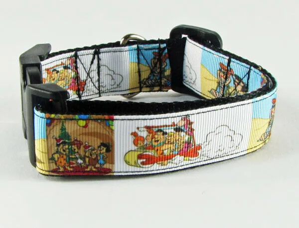 Flintstones dog collar handmade adjustable buckle collar 1" wide or leash fabric Petcollarshandmade