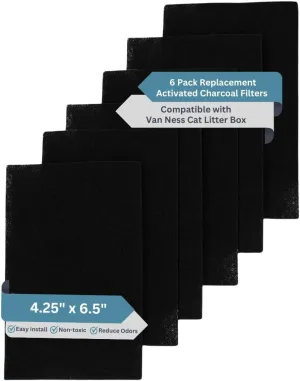 FreshHeadquarters 6Pack 4.256.5in ActivatedCarbon Filters  Compatible with VanNess CatLitter Box  LongLasting Odor Control  MadeinUSA