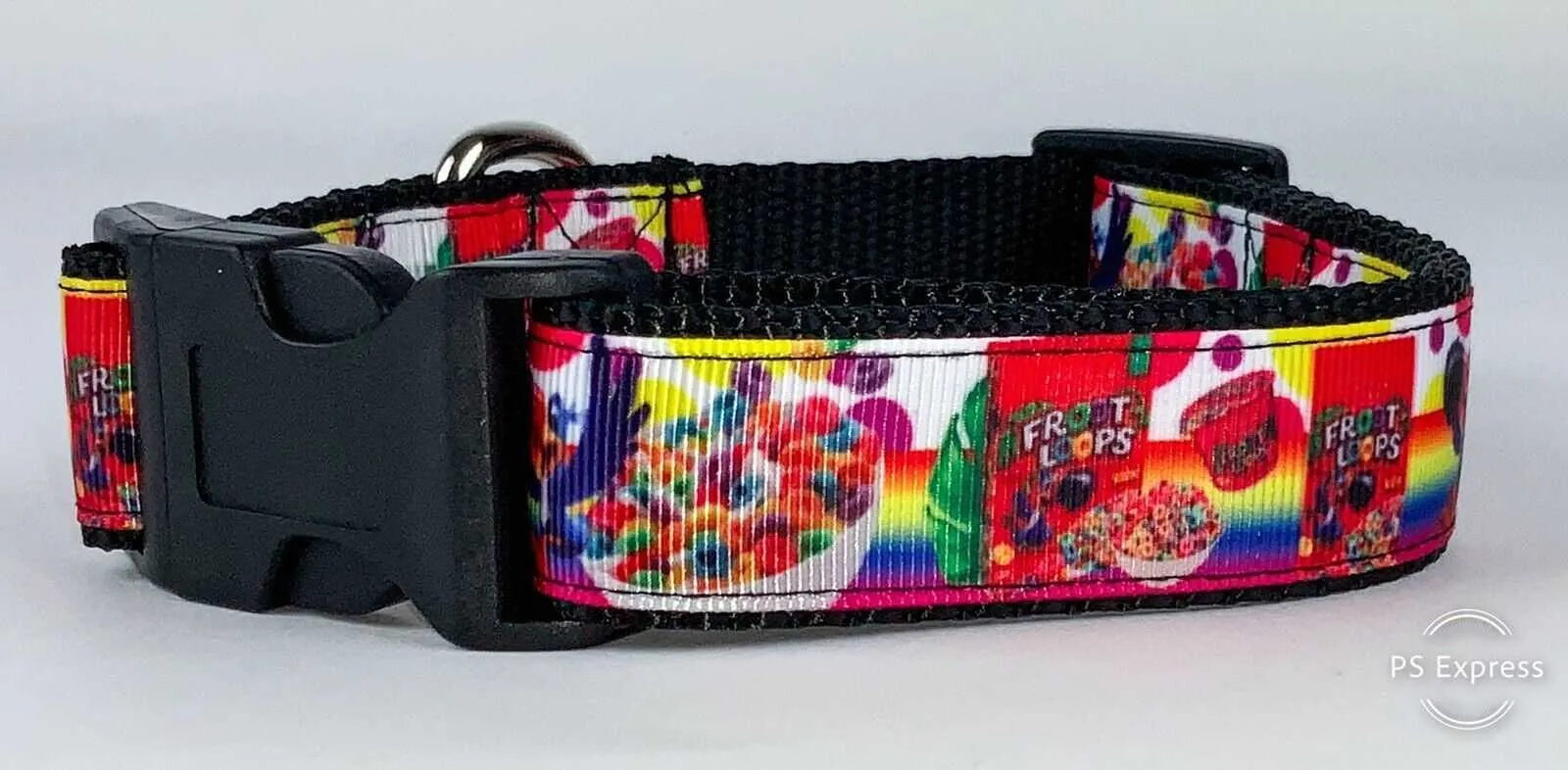 Fruit Loops dog collar handmade adjustable buckle collar 1" wide or leash cereal Petcollarshandmade