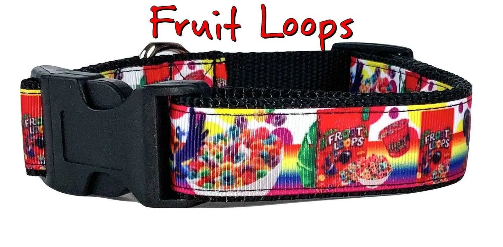 Fruit Loops dog collar handmade adjustable buckle collar 1" wide or leash cereal Petcollarshandmade