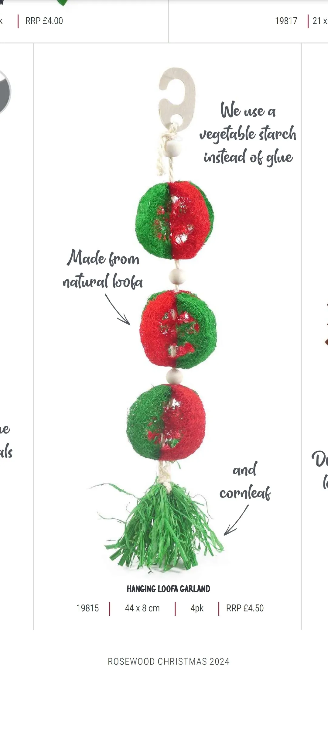 Hanging Loofa Garland | Small Animal Christmas Treat & Toy by Cupid & Comet