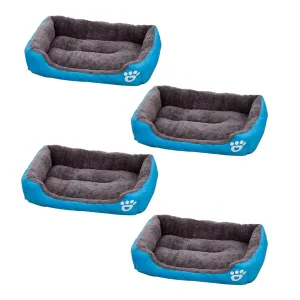 Kuber Industries Dog & Cat Bed|Super Soft Plush Top Pet Bed|Oxford Cloth Polyester Filling|Machine Washable Dog Bed|Rectangular Cat Bed with Rise-Edge Pillow|QY036B-M|Sky Blue (Pack of 4)