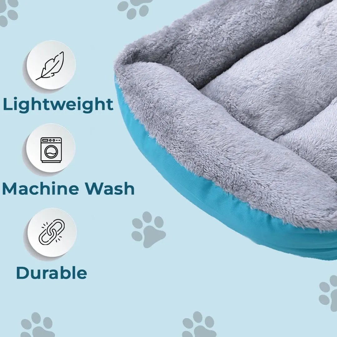 Kuber Industries Dog & Cat Bed|Super Soft Plush Top Pet Bed|Oxford Cloth Polyester Filling|Machine Washable Dog Bed|Rectangular Cat Bed with Rise-Edge Pillow|QY036B-M|Sky Blue (Pack of 4)
