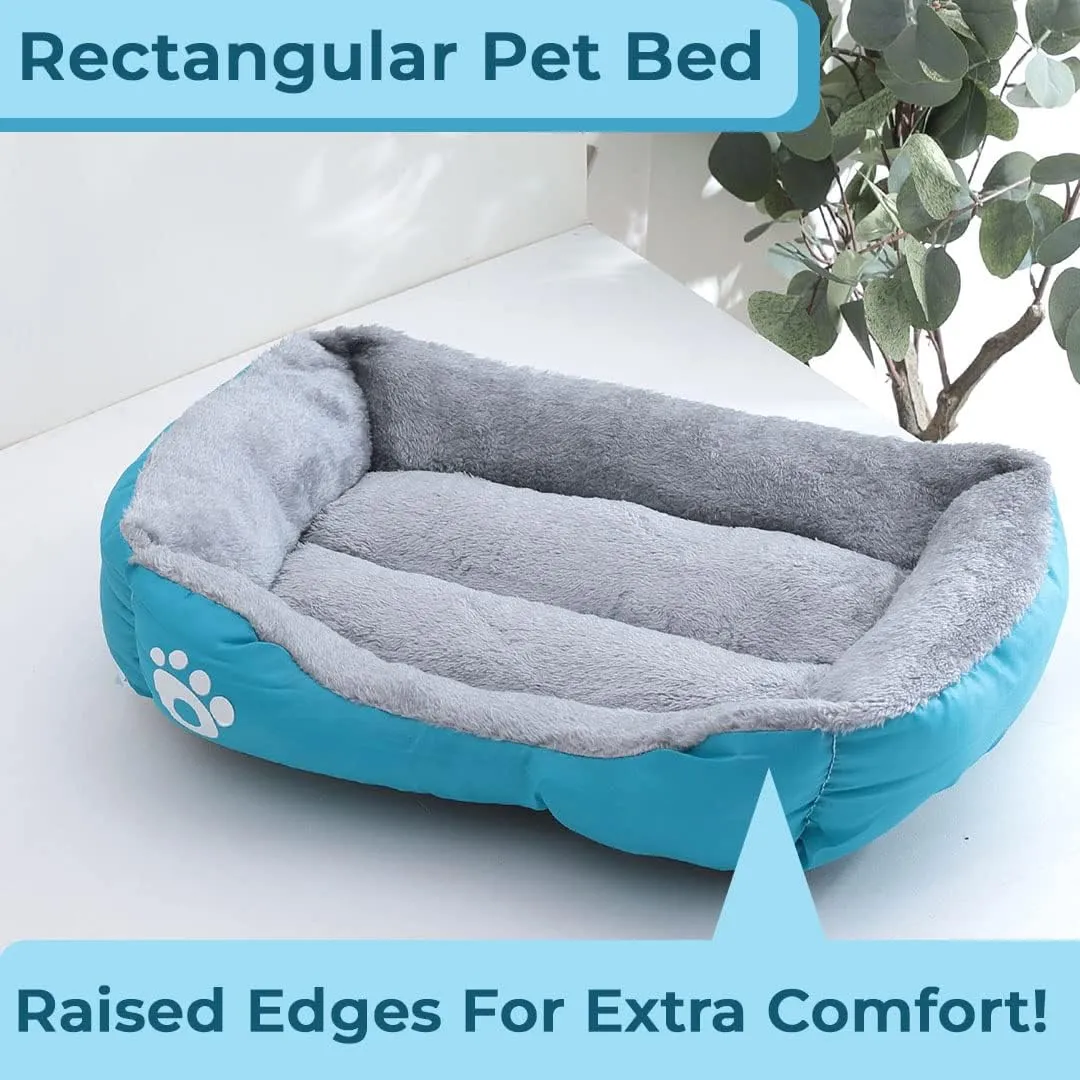 Kuber Industries Dog & Cat Bed|Super Soft Plush Top Pet Bed|Oxford Cloth Polyester Filling|Machine Washable Dog Bed|Rectangular Cat Bed with Rise-Edge Pillow|QY036B-M|Sky Blue (Pack of 4)