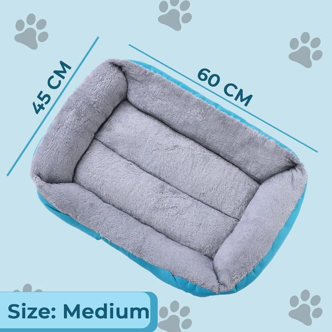 Kuber Industries Dog & Cat Bed|Super Soft Plush Top Pet Bed|Oxford Cloth Polyester Filling|Machine Washable Dog Bed|Rectangular Cat Bed with Rise-Edge Pillow|QY036B-M|Sky Blue (Pack of 4)