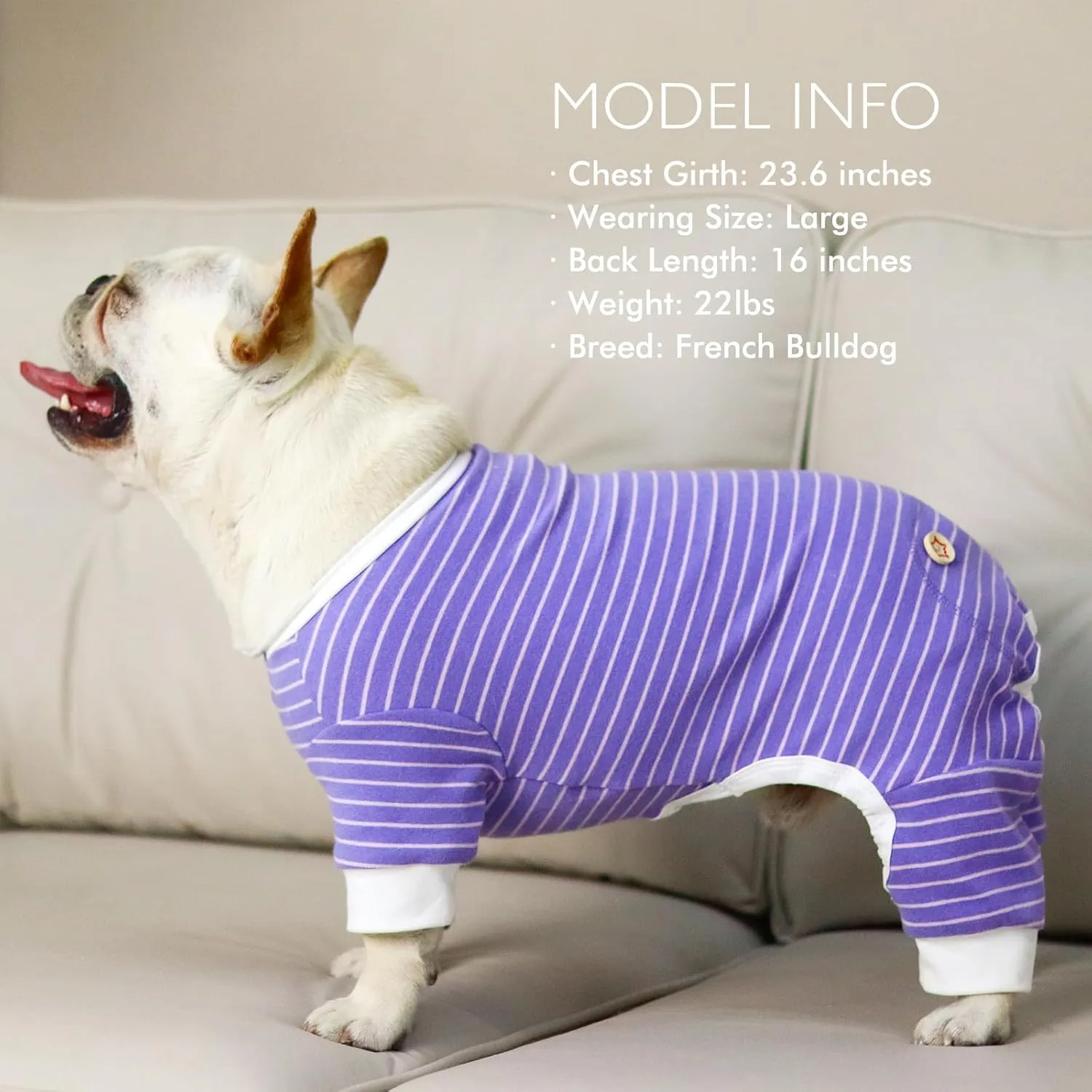 KYEESE Dog Pajamas Lightweight Doggie Onesie Striped Pet Pjs Stretchable Pet Outfit Soft Dogs Clothes Comfort Dog Pajamas for Small Dogs, Purple, S