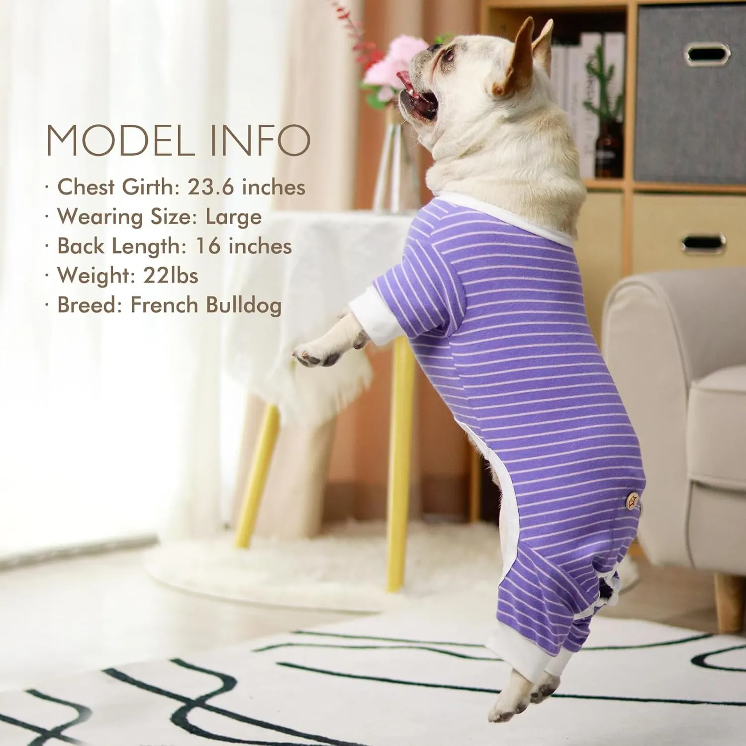 KYEESE Dog Pajamas Lightweight Doggie Onesie Striped Pet Pjs Stretchable Pet Outfit Soft Dogs Clothes Comfort Dog Pajamas for Small Dogs, Purple, S