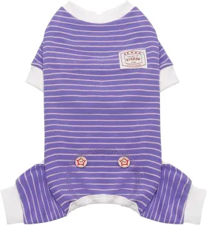 KYEESE Dog Pajamas Lightweight Doggie Onesie Striped Pet Pjs Stretchable Pet Outfit Soft Dogs Clothes Comfort Dog Pajamas for Small Dogs, Purple, S