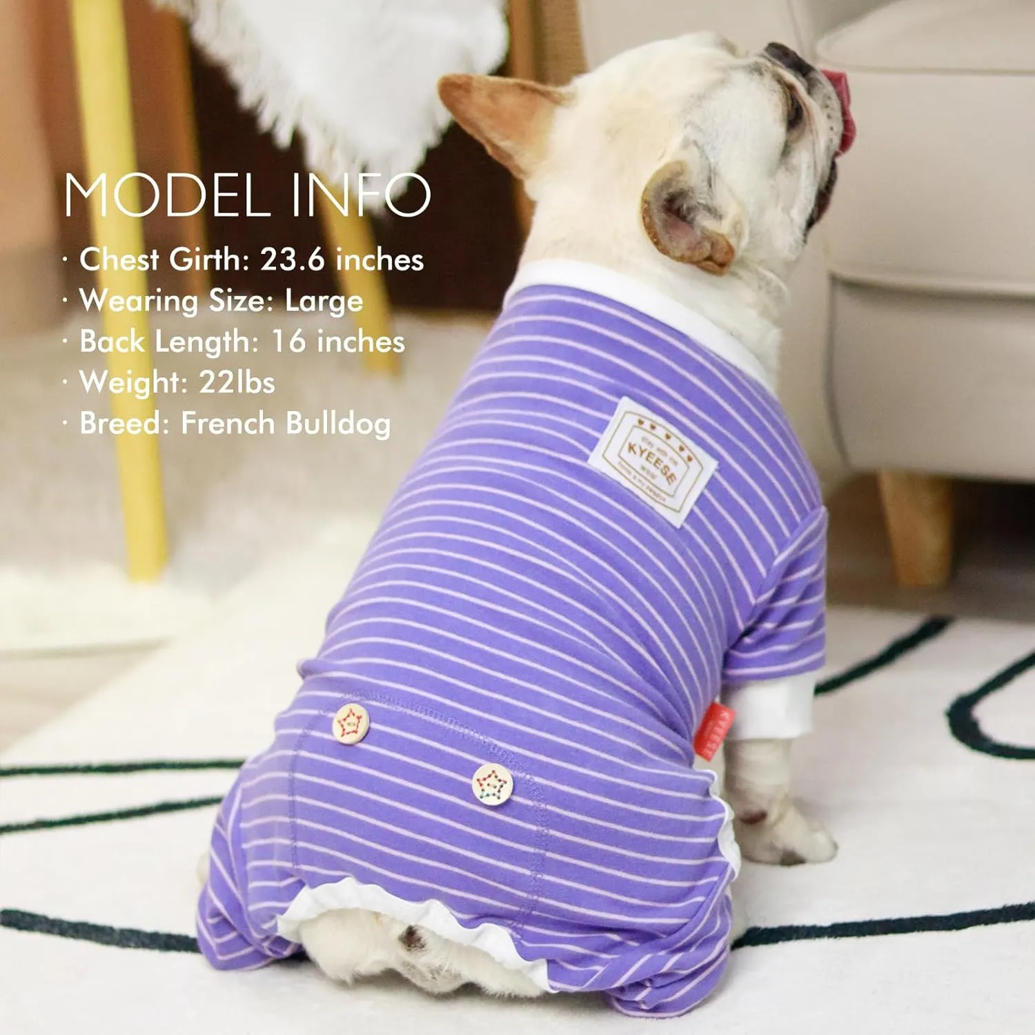 KYEESE Dog Pajamas Lightweight Doggie Onesie Striped Pet Pjs Stretchable Pet Outfit Soft Dogs Clothes Comfort Dog Pajamas for Small Dogs, Purple, S