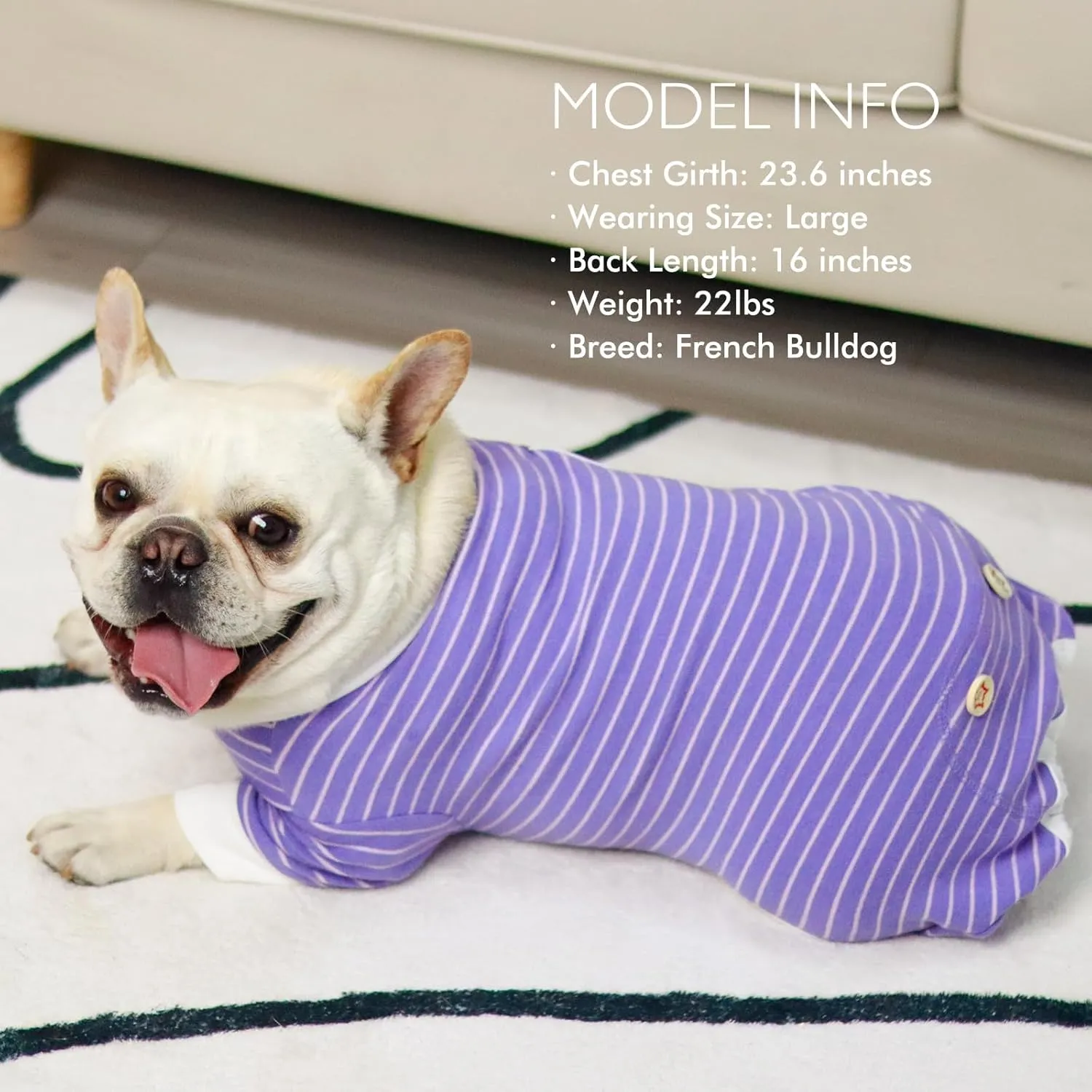 KYEESE Dog Pajamas Lightweight Doggie Onesie Striped Pet Pjs Stretchable Pet Outfit Soft Dogs Clothes Comfort Dog Pajamas for Small Dogs, Purple, S