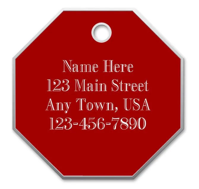 Large Stop Sign Custom Personalized Dog Tag, Red