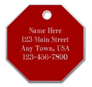 Large Stop Sign Custom Personalized Dog Tag, Red