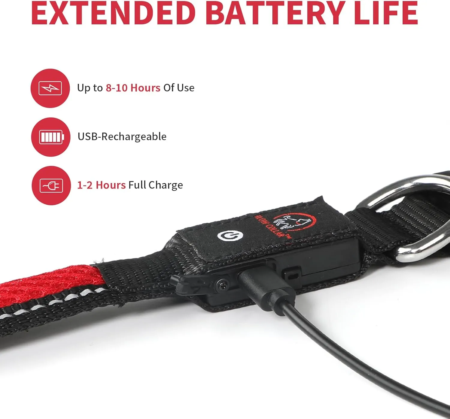 LED Dog Collar - Rechargeable USB Light Up Dog Collar - Waterproof, Multi-Mode Flashing Dog Collar (X-Small, Red)