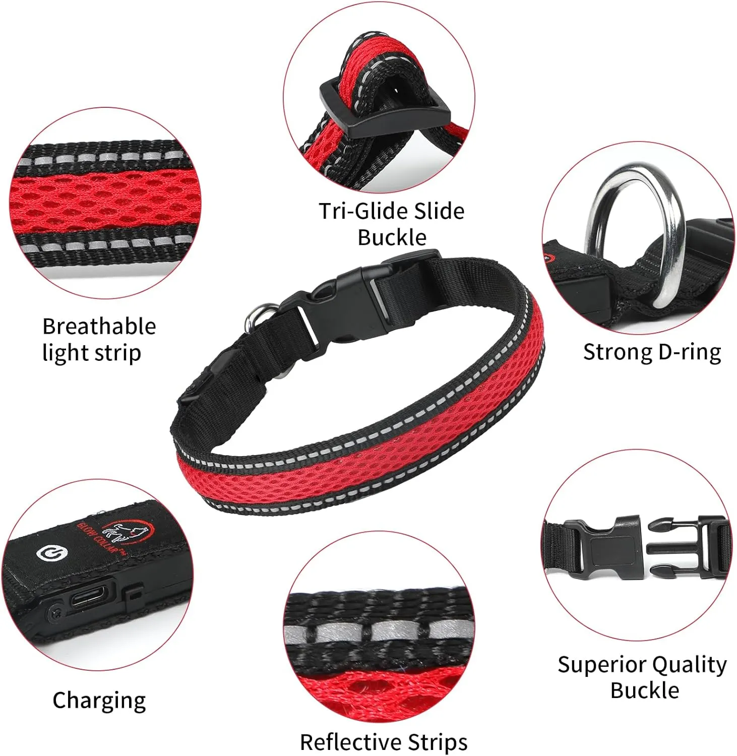LED Dog Collar - Rechargeable USB Light Up Dog Collar - Waterproof, Multi-Mode Flashing Dog Collar (X-Small, Red)