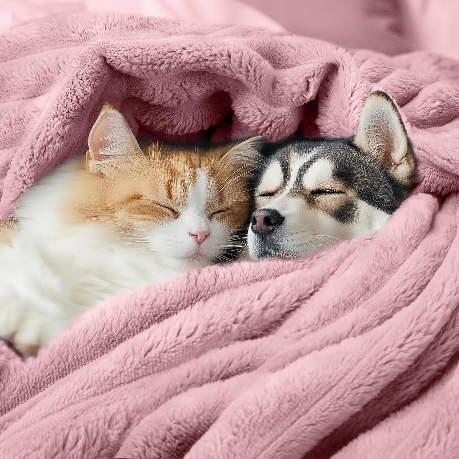 LINENLUX 1 Pack 3 Soft Fleece Dog Blanket for Pet Washable Warm Cat Puppy Fluffy Calming Flannel Pink Small