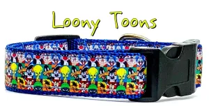Loony Toons dog collar handmade adjustable buckle collar 1" wide or leash Petcollarshandmade